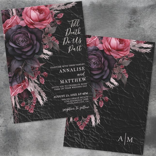 Bis zum Tod machen wir Teil gotische Schwarze Blüt Einladung (Till Death Do Us Part Gothic Black Floral Wedding Invitation)