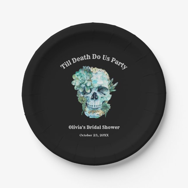 Bis zum Tod machen wir Teil Halloween-Brautparty Pappteller (Vorderseite)