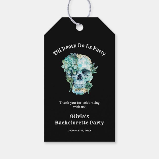 Bis zum Tod machen wir Teil Halloween-Junggeselinn Geschenkanhänger (Vorderseite)