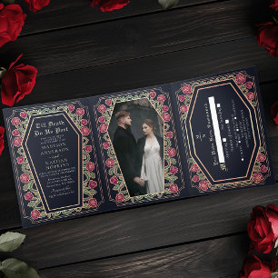 Bis zum Tod machen wir Teil Rose Blue Gothic Hochz Dreifach Gefaltete Einladung