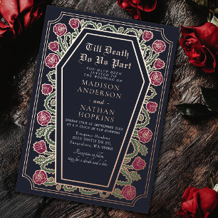 Bis zum Tod machen wir Teil Rose Blue Gothic Hochz Folieneinladung