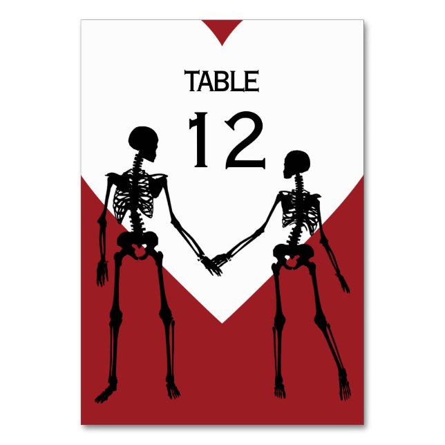 Bis zum Tod machen wir Teil Skelett Hochzeit Red Tischnummer (Vorderseite)