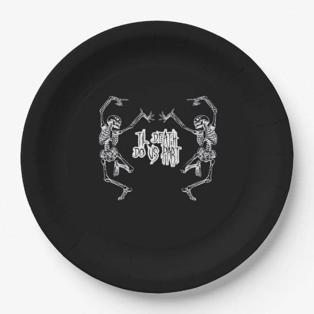 Bis zum Tod machen wir Teil Skelettdesign Pappteller (Vorderseite)