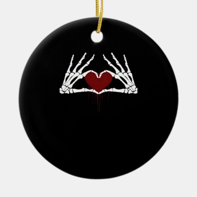 bis zum Tod - Skeletton Herz Hände Keramik Ornament (Vorne)