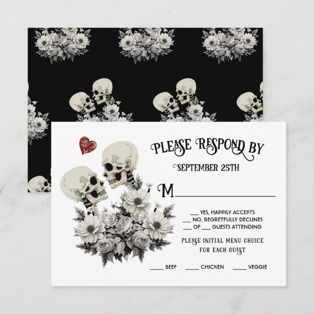 Bis zum Tod, Teil Skeleton Couple Floral UAWG Einladung (Vorne/Hinten)