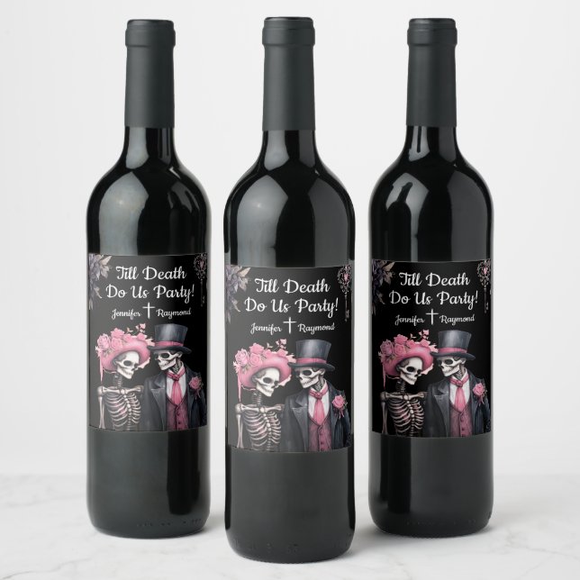 Bis zum Tod tu uns Party! Gothic Wedding Wine Weinetikett (Flaschen)