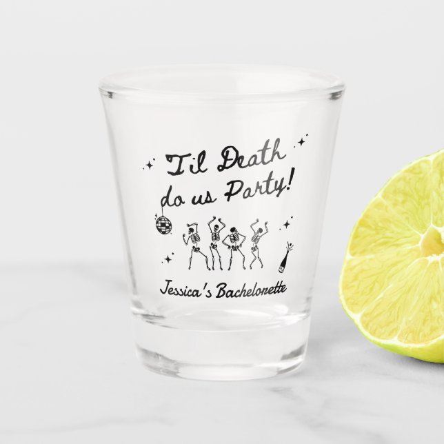 Bis zum Tod tun uns Party Bachelorette Wochenende Schnapsglas (Vorderseite)
