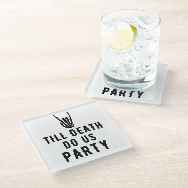 Bis zum Tod tun uns Party Brautparty Glasuntersetzer (Schrägansicht)
