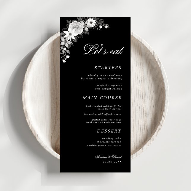 Bis zum Tod tun uns Party Gothic Floral Black Wedd Menükarte (Von Creator hochgeladen)