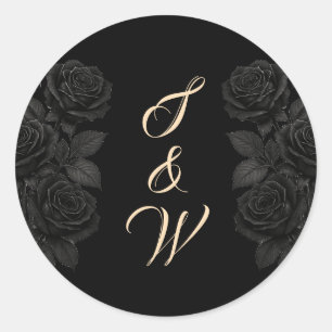 Bis zum Tod tun uns Teil Schwarze Hochzeitmonogram Runder Aufkleber