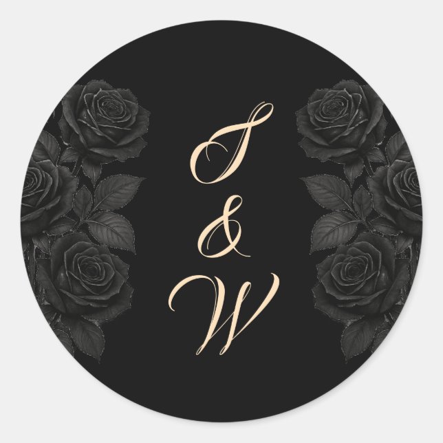 Bis zum Tod tun uns Teil Schwarze Hochzeitmonogram Runder Aufkleber (Vorderseite)