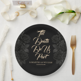 Bis zum Tod tun uns Teil Schwarze Rose Hochzeit Pappteller