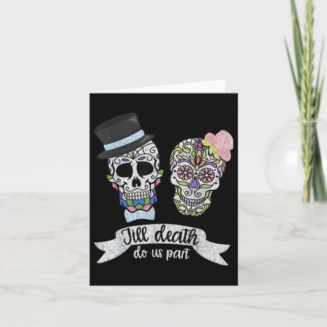Bis zum Tod tun uns Teil Shirt Zuckerkupf Hochzeit Karte (Vorderseite)