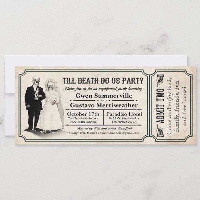 Bis zum Tod tun wir Party-Engagement-Party-Tickets Einladung (Vorderseite)