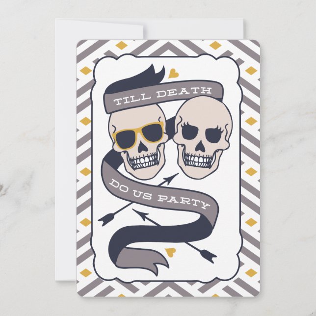 Bis zum Tod tun wir Party - Silberblaue Hochzeit Einladung (Vorderseite)