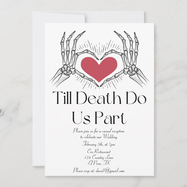 Bis zum Tod tun wir Teil Hochzeit Empfang Einladung (Vorderseite)