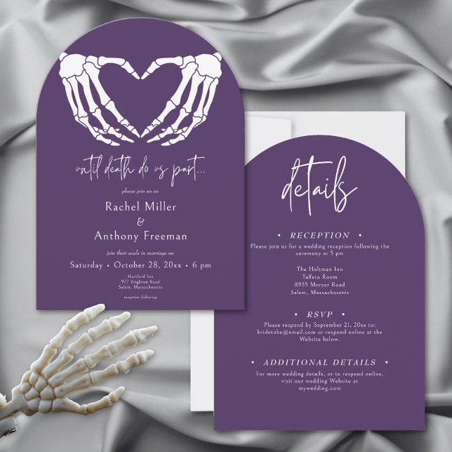 Bis zum Tode Skeleton Hand Arch Hochzeit zwei Seit Einladung (Until Death Skeleton Hands Arch Wedding Two Sided Invitation)