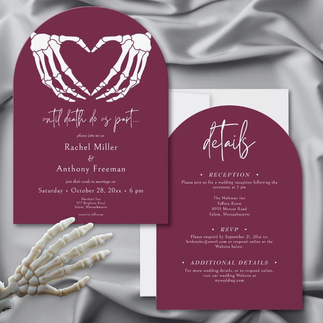 Bis zum Tode Skeleton Hand Arch Hochzeit zwei Seit Einladung (Until Death Skeleton Hands Arch Wedding Two Sided Invitation)