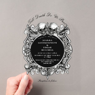 Bis zum Todegotischen Schädel Mongram Arched Weddi Acryleinladungen