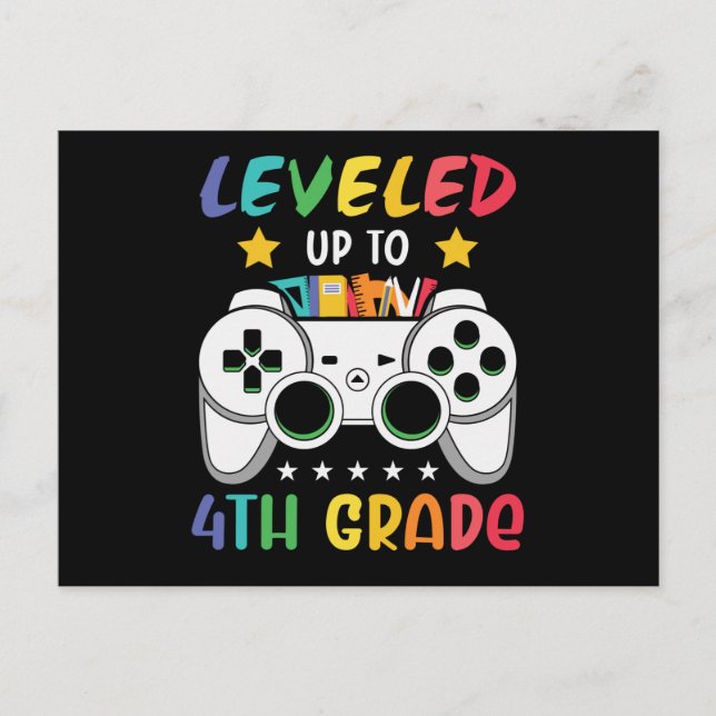 Bis zur 4. Stufe zurück zum Video-Gamer der Schule Postkarte (Vorderseite)