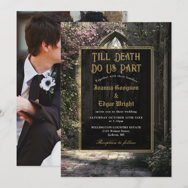 Bis zur Hochzeit des gotischen Blumengartens Foto Einladung (Vorne/Hinten)