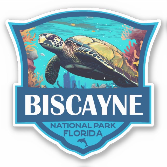 Biscayne Nationalpark Schildkröte Illustration Ret Aufkleber (Vorderseite)
