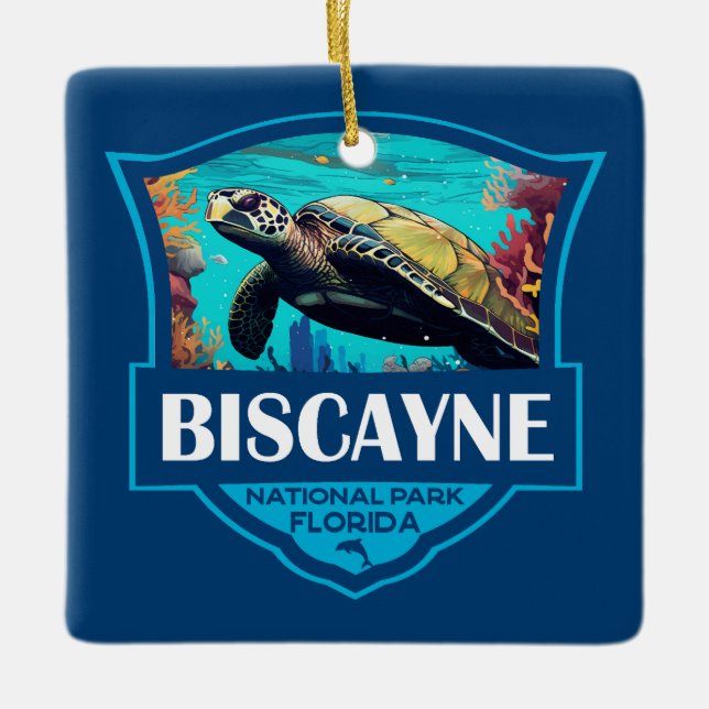 Biscayne Nationalpark Schildkröte Illustration Ret Keramikornament (Vorderseite)