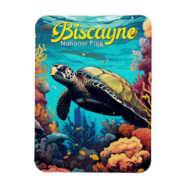 Biscayne Nationalpark Schildkröte Illustration Ret Magnet (Vertikal)