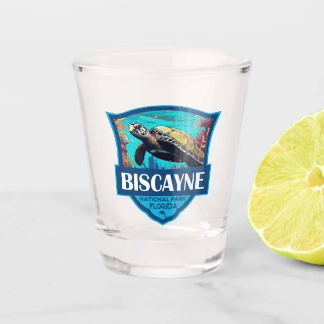 Biscayne Nationalpark Schildkröte Illustration Ret Schnapsglas (Vorderseite)