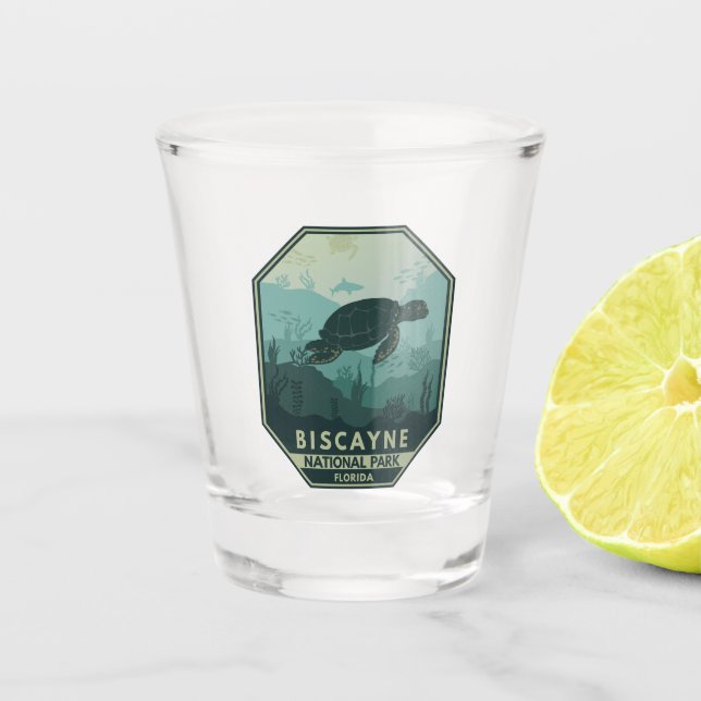 Biscayne Nationalpark Schildkröte Retro Emblem Schnapsglas (Vorderseite)