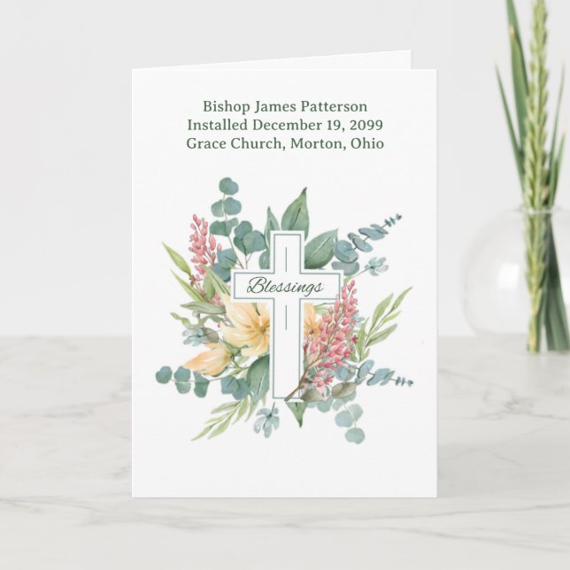 Bischof Installation Segnungen Kreuz und Blume Karte (Vorderseite)
