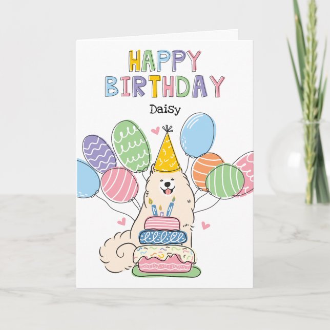 Biscuit Samoyed Hund Happy Birthday Card Karte (Vorderseite)
