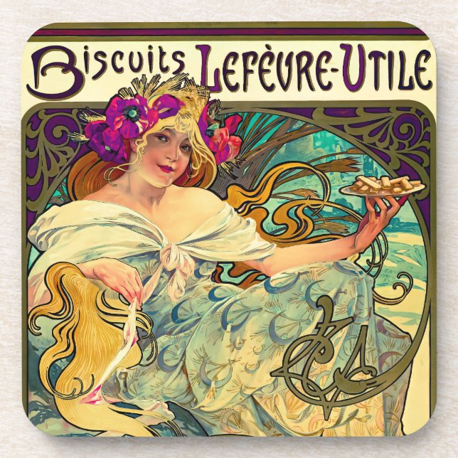 Biscuits Lefevre-Utile von Alphonse Mucha (1896) Getränkeuntersetzer (Vorderseite)