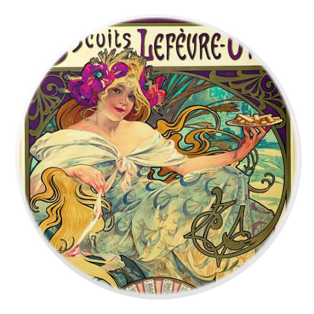Biscuits Lefevre-Utile von Alphonse Mucha (1896) Keramikknauf (Vorderseite)