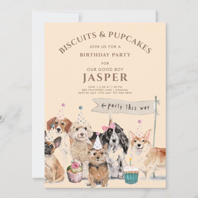 Biscuits & Pup Cakes Hunde Geburtstagsparty Einladung (Vorderseite)
