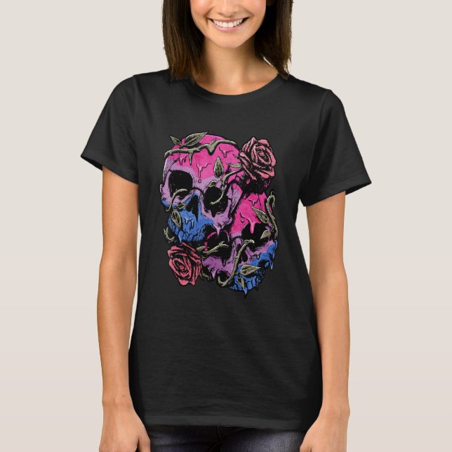 Bisexual Bi Pride Flag Gothic Skull T-Shirt (Vorderseite)