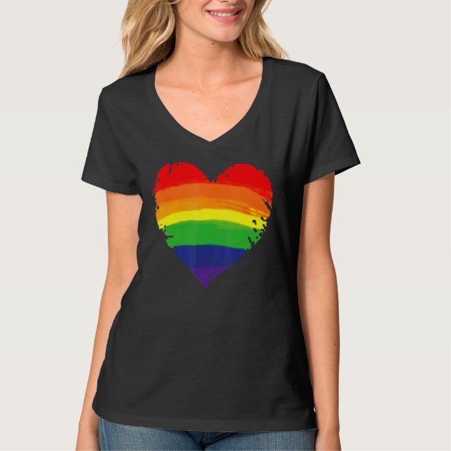 Bisexual Gay Queer Trans LGBTQ Rainbow Heart Rainb T-Shirt (Vorderseite)