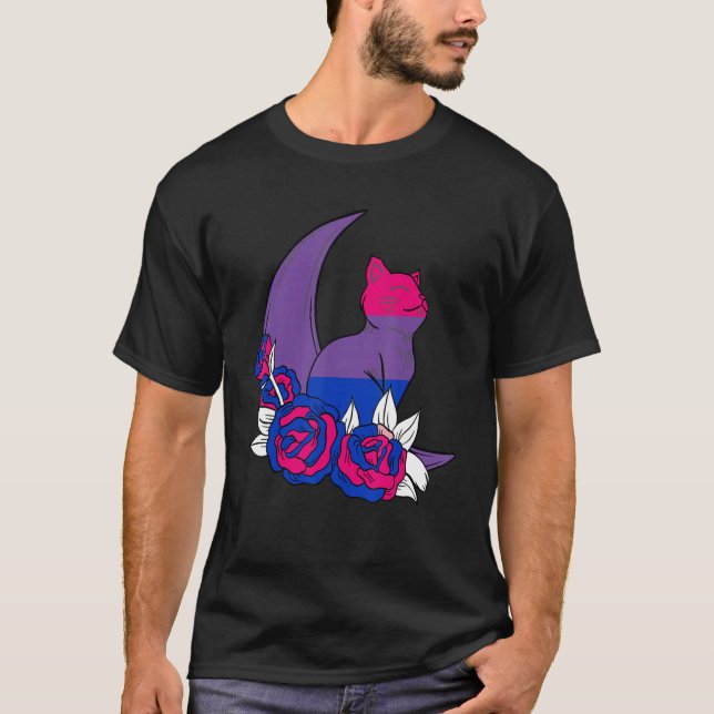 Bisexual Moon Cat Blume Lgbtq Bisexual Priise Bise T-Shirt (Vorderseite)