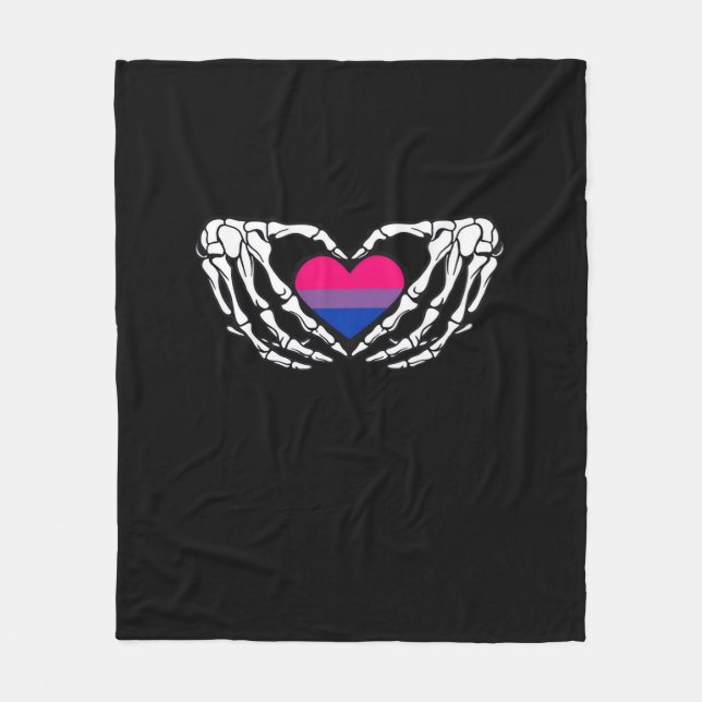 Bisexual Pride Skeleton Halloween Bi Goth Heart Cl Fleecedecke (Vorderseite)
