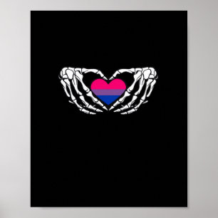 Bisexual Pride Skeleton Halloween Bi Goth Heart Cl Poster