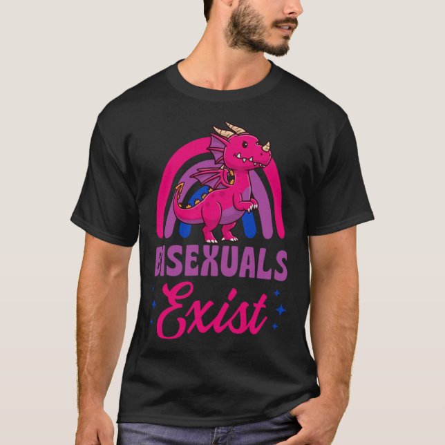 Bisexuals Exist Bisexual Dragon Pride Love Rainbow T-Shirt (Vorderseite)