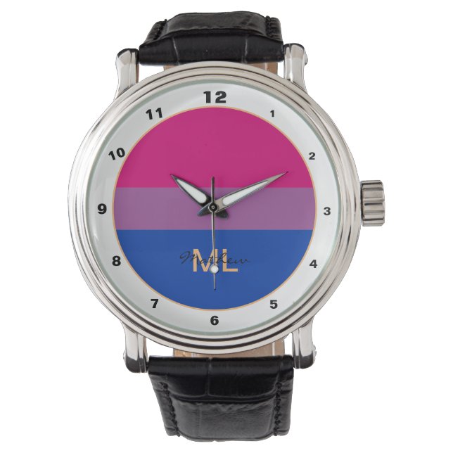 Bisexuelle Flaggen und Priestergemeinde / mit Mono Armbanduhr (Vorderseite)