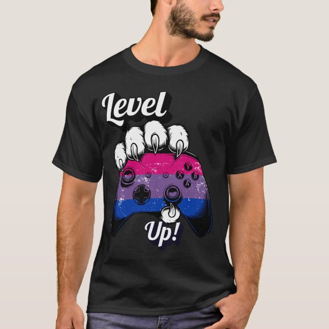 Bisexuellen Stolz Level Up Tiger Pfote Controller  T-Shirt (Vorderseite)