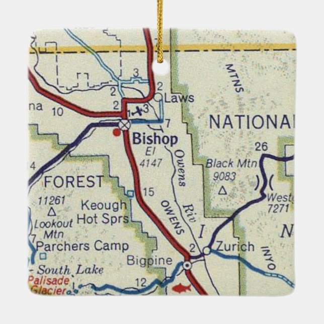 Bishop CA und Keough Hot Springs Keramikornament (Rückseite)