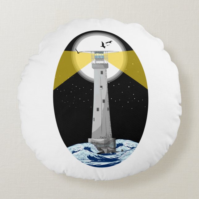 Bishop Rock Lighthouse Rundes Kissen (Vorderseite)