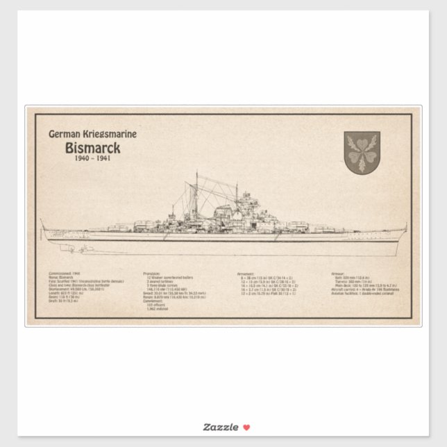 Bismarck - Pläne für die Schlachtung - Blaupause S Aufkleber (Blatt)