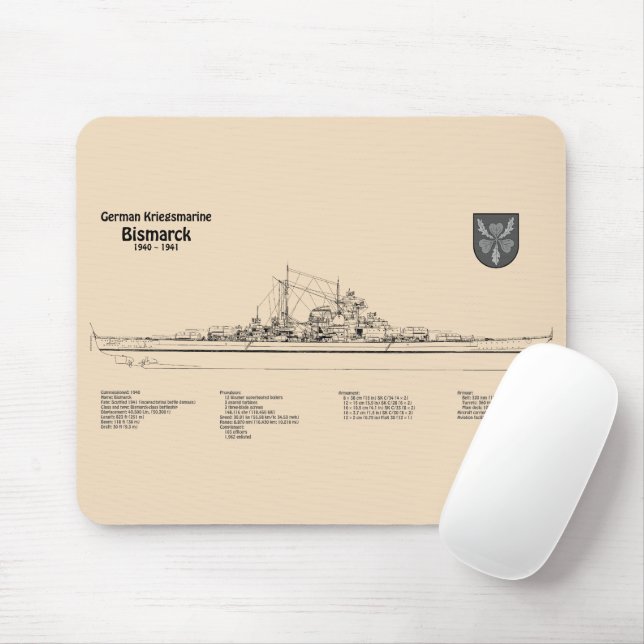 Bismarck - Pläne für die Schlachtung - Blaupause S Mousepad (Mit Mouse)