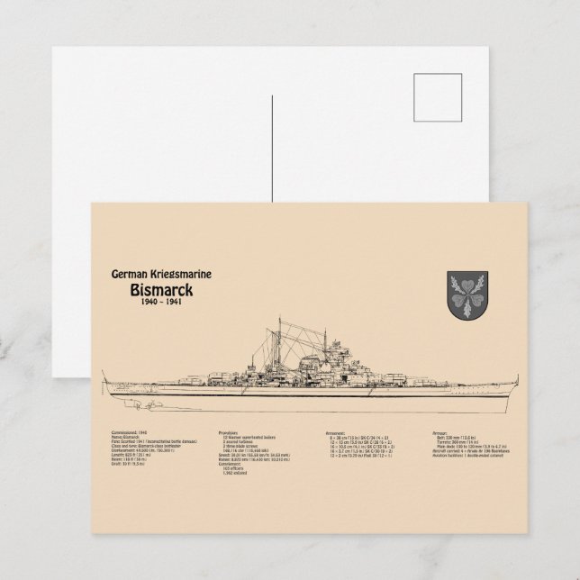 Bismarck - Pläne für die Schlachtung - Blaupause S Postkarte (Vorne/Hinten)