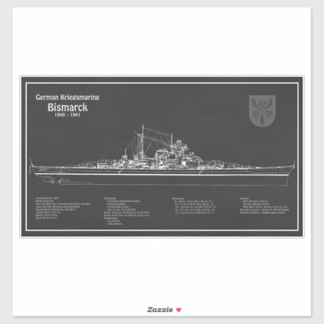 Bismarck - Pläne für ein Konzept für die Schlachtu Aufkleber (Blatt)