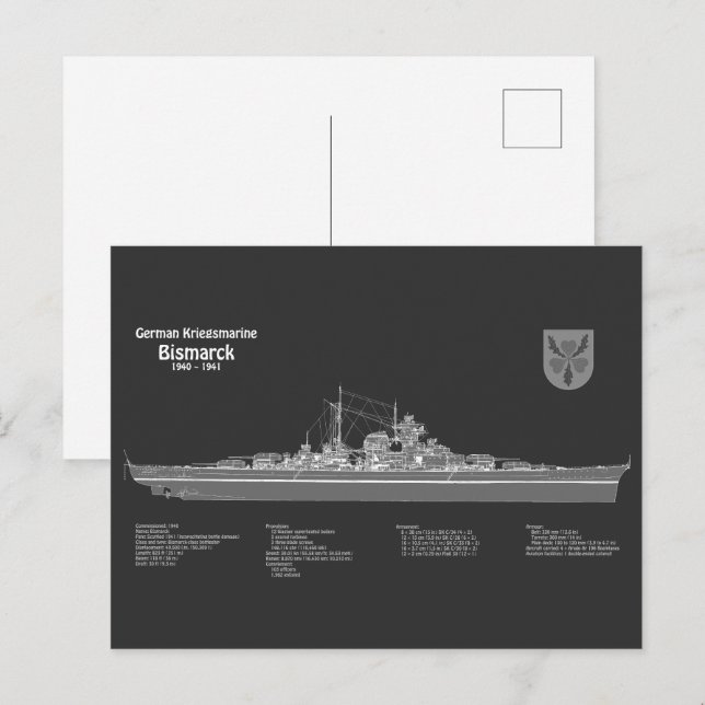 Bismarck - Pläne für ein Konzept für die Schlachtu Postkarte (Vorne/Hinten)